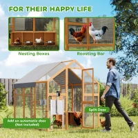 PawHut Gallinero de madera con recinto, cerradura de seguridad, puerta, 4 cajas nido, para 8-12 gallinas, aprox. 2,8 x 1,8 x 1,9 m, Amarillo(m-4)
