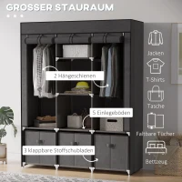 HOMCOM Szafa z Tkaniny, Szafa z Wieszakami i Szufladami, Szafa Składana z Zamkiem Błyskawicznym, Faltowy Garderob, do Sypialni, Tkanina Flizelinowa, Ciemnoszary, 125 x 43 x 162,5 cm(m-4)