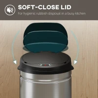 HOMCOM Kosz na śmieci z czujnikiem 50L ze stali nierdzewnej Automatyczny cichy kosz z pokrywą Soft-Close, czujnik ruchu, kosz odporny na odciski palców dla biura, sypialni, kuchni, srebrny(m-7)