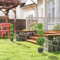 HOMCOM Zestaw 2 Sztucznych Buxusów Duży 100cm, Sztuczne Rośliny w Doniczce, Drzewko Sztuczne Jak Prawdziwe do Salonu Sypialni Biura Ogrodu Nowoczesna Dekoracja Prezent(m-2)