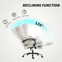 Fotel Biurowy HOMCOM z Podparciem Lędźwi, Podłokietnikami, Podnóżkiem, Regulowany Wysokość, Obity Skórą Ekologiczną, Jasnoszary(m-6)