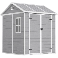 Outsunny 6 x 6ft Garden Shed, Plastic Shed with Floor, Window, Lockable Doors and Vents, Resin Tool Shed for Outdoor Patio, Grey(m-1)