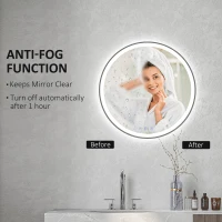 kleankin Round Bathroom Mirror with LED Lights, Wall Mount Dimmable Makeup Mirror with 3 Temperature Colours, Defogging Film and Memory Function, Frameless, Hardwired, 70 x 70 cm(m-6)