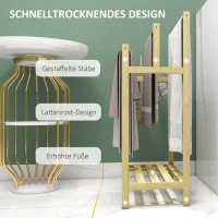 Wolnostojący wieszak na ręczniki, 4 haki, 3 pręty, naturalny(m-6)