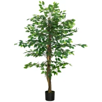 HOMCOM Sztuczna Roślina, 150 cm Sztuczny Drzewo Ficus z Doniczką, Sztuczny Mech, Drzewo Ficus na Wnętrze, Roślina Pokojowa do Salonu, Zielony(m-10)