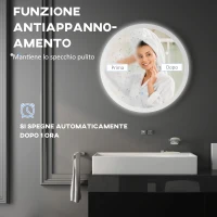 kleankin Specchio Bagno LED Antiappannamento con 3 Colori e Luminosità Regolabile, in Metallo e Vetro, Ø70x3 cm(m-6)