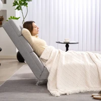 HOMCOM Indoor Chaise Lounge with High Back Support, Linen Upholstered Recliner Chair with Steel Legs and Soft Thick Padded for Living Room, Bedroom, Light Grey(m-9)