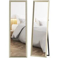 HOMCOM Lustro pełnej długości 160 x 50 cm Prostokątne, stojące z metalicznym wykończeniem, Lustro ścienne do oparcia, stojące, duże lustro dla przedpokoju, salonu, sypialni, Złote(m-11)