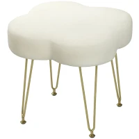 HOMCOM Velvet 4-Leaf Clover Footstool, Vanity Small Ottoman with Hairpin Steel Legs and Thick Cushion, Modern Accent Foot Stool for Living Room, Bedroom, Entryway, Cream(m-10)
