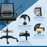 Vinsetto Krzesło Biurowe Ergonomiczne z Regulowanym Pierścieniem na Nogi, Wsparcie Lędźwiowe, Obrotowe, z Siatkowym Oparciem, Funkcja Kołysania, Czarne(m-6)