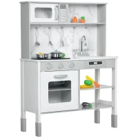 AIYAPLAY Kids Kitchen Playset with Electric Stove, 6 Cuttable Food Set, Microwave, Adjustable Height Kitchen for Kids with Storage, White(m-7)