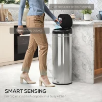 HOMCOM Kosz na śmieci z czujnikiem 50L ze stali nierdzewnej Automatyczny, Cichy z pokrywą Soft-Close, Czujnik ruchu, Kosz odporny na odciski palców dla biura, sypialni, kuchni, Srebrny(m-4)