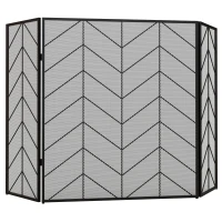 Osłona kominkowa, składana z 3 panelami, 135 x 85 cm, Czarna(m-10)