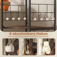 Półka kuchenna HOMCOM, wolnostojąca z 8 hakami, 2 półkami, panele metalowe, rustykalny brąz, 60 x 42 x 134,5 cm(m-5)