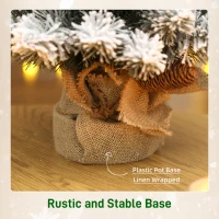 HOMCOM Mini Sztuczna Choinka 60 cm z Sztucznym Śniegiem, 72 Gałęzie i 6 Szyszek, Podstawa Cementowa, Dekoracja Świąteczna do Wnętrz, Biuro, Salon(m-6)