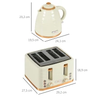 HOMCOM Zestaw śniadaniowy z czajnikiem 1,7L i tosterem na 4 kromki, 2200 W, 7 stopni opiekania, funkcje rozmrażania, podgrzewania i szuflada na okruchy, termostat Otter, kolor beżowy(m-3)