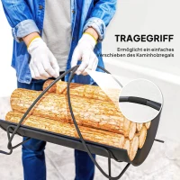 Outsunny Regał na drewno kominkowe wewnętrzne 51 x 38 x 33cm, geometryczny regał na drewno z uchwytem, podniesiony stojak na drewno kominkowe, czarny(m-5)