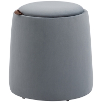 HOMCOM 2w1 Ottomane Pufa Podnóżek Okrągły Podnóżek z pojemnikiem, odpinaną pokrywą z aksamitu Stolik Narożny do Salonu Sypialni Szary Ø44 cm x 47,5 cm