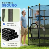HOMCOM Trampolim para Crianças com Rede de Segurança e Estrutura de Aço para Interiores e Exteriores Carga 50kg Ø140x190 cm Preto(m-4)