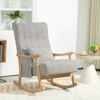 HOMCOM Rocking Chair with Side Pocket and Lumbar Pillow, Upholstered Relaxing Accent Armchair with Solid Wood Legs for Living Room Bedroom Nursery, Grey(m-2)