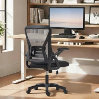 HOMCOM Office Chair, Mesh Desk Chair with Flip-up Armrests, Lumbar Support, Adjustable Height, Black(m-6)