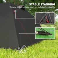 Outsunny Camping Tent for 2-4 Person, 3000mm Waterproof Family Tent with 2 Rooms, Sewn-in Groundsheet, Double Doors and Hook, Portable with Carry Bag for Fishing Hiking Festival, Black(m-6)