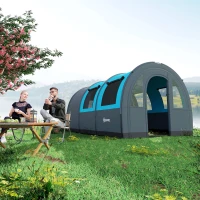 Namiot tunelowy Outsunny dla 5-6 osób, z 2 pomieszczeniami, haczykiem na lampę, grupowy namiot z torbą transportową, 3000mm wodoodporność, do ogrodu i na kemping, Szary(m-2)