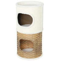 PawHut Cat Scratching Barrel, Cat Tree Tower with Sisal Scratching Post, 3-Level Design Condo with 2 Entrances, 80H cm, Cream(m-10)
