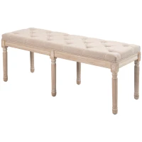 HOMCOM End of Bed Bench, French Vintage Linen Upholstered Bench with Button Tufted, Thick Padding and Wood Legs, Bedroom Bench for Hallway, Living Room, Beige(m-10)