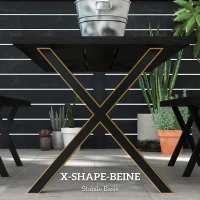 Outsunny Zestaw do Piwnego Ogródka, 3 częściowy, z Stołem, 2 Ławkami, Otworem na Parasol, Meble Ogrodowe z Wyglądem Drewna na Taras, Balkon, 180 x 80 x 73 cm, Czarny(m-6)