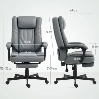 HOMCOM Fotel Biurowy z Funkcją Masażu, Ergonomiczny Fotel z Funkcją Leżenia, Regulowany, Obrotowy, z Podnóżkiem, Szary(m-3)