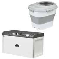 PawHut Conjunto de 1 Comedouro Elevado para Cães Grandes com 2 Tigelas de Aço Inoxidável e 1 Recipiente de Comida Branco(m-8)