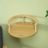 PawHut Ścienne Legowisko dla Kota, Łóżko dla Kota do Montażu na Ścianie, Hamak dla Kota, Platforma dla Kota z Poduszką, Meble dla Kota, Dąb + Kremowy, Ø34 x 10,5 cm(m-7)