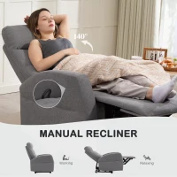 HOMCOM Fotel Relaksacyjny, Fotel Telewizyjny z Funkcją Leżenia, Wyściełany Fotel TV z Podnóżkiem, Wygląd Lnu, Fotel Wypoczynkowy do Salonu, Sypialni do 150 kg, Ciemnoszary(m-4)