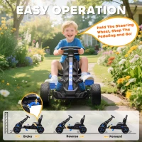 AIYAPLAY Pedal Go Kart, Ride on Racer with Automatic Clutch, Brake, Non-Slip EVA Wheels, Metal Frame, Go Kart for Kids Boys Girls 3-6 Years, Blue(m-5)