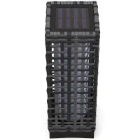 Outsunny Lampa solarna rattanowa, wodoodporna lampa ogrodowa z czujnikiem światła, automatyczna lampa LED, oświetlenie zewnętrzne na balkon, stal, szary, 15,5 x 15,5 x 46 cm(m-10)