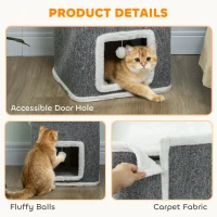 PawHut Wieża dla kota 100 cm wysokości, 41 x 41 cm, czteropoziomowa z piłką do zabawy, obrzeżem z pluszu, jaskinią dla kota, drapakiem dla 1-2 kotów do 7 kg, Szara(m-5)