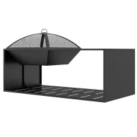 Outsunny Misa Ogniowa, Kosz ogniowy z Siatką Przeciwiskrową, Ognisko z Szpikulcem, Stolik z Półką dla Ogrodu, Tarasu, Metal, Czarny(m-10)