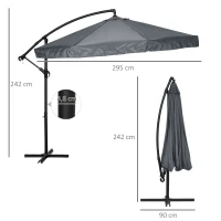 Outsunny Parasol Ogrodowy, 295 x 295cm, z Korbką i Siatką przeciw Komarom, Obrotowy o 360°, dla 8 Osób, Parasol na Balkon, Stal, Poliester, Ciemnoszary(m-3)