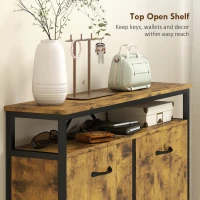 HOMCOM Narrow Shoe Cabinet with 4 Flip Drawers, Industrial Slim Shoe Storage Cabinet with Open Shelf and Adjustable Shelves for Hallway, Entryway, Holds 12-20 Pairs, Rustic Brown(m-5)