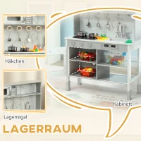 AIYAPLAY Kids Kitchen Playset with Electric Stove, 6 Cuttable Food Set, Microwave, Adjustable Height Kitchen for Kids with Storage, White(m-4)