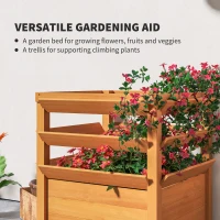 Outsunny Raised Garden Bed, Wooden Elevated Garden Planter with Trellis, Open Bottom, for Climbing Plants, Flowers, Fruits and Vegetables, Caramel Brown(m-6)
