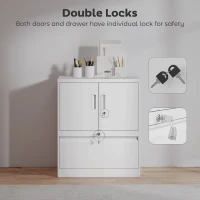 HOMCOM Szafka na dokumenty Biurowa Zamykana Wielofunkcyjna Szafka z Szufladą, 2 Drzwiami, Regulowanymi Półkami, Biała(m-6)