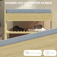 HOMCOM Ławka na buty z 2 poziomami, Ławka z szufladą, Półka na buty, Ławka garderobiana na 4 pary butów, do przedpokoju, holu, bambus, naturalne drewno, 55 x 35 x 46 cm(m-6)