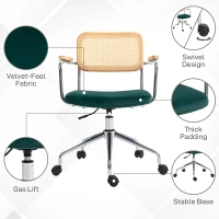 HOMCOM Biurowy Fotel w Optyce Rattanu, z Funkcją Kołysania, Regulowany, Obrotowy, Komputerowy Fotel w Optyce Aksamitu, do Home Office, Zielony(m-6)