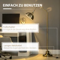 HOMCOM Lampa podłogowa z gwintem E27, lampa podłogowa z regulowanym kloszem, lampa łukowa 40 W w designie retro, efekt mosiądzu, do salonu, sypialni(m-6)