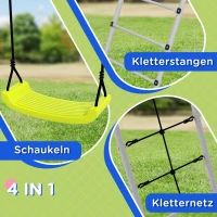 Outsunny Zestaw huśtawek dla dzieci z metalową ramą, stelaż z podwójną huśtawką, siatką do wspinaczki, drabiną, huśtawka ogrodowa dla dzieci 3-8 lat, stal, Zielony(m-5)