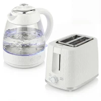 HOMCOM Kettle and Toaster Set, 1.7L 3000W Rapid Kettle with Limescale Filter, 2 Slice Toaster with 7 Browning Controls, Cream(m-1)