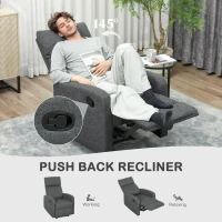 HOMCOM Recliner Armchair, Manual Reclining Chair with Adjustable Leg Rest, Modern Chenille Fabric Lounge Seating for Living Room, Bedroom, Grey(m-4)