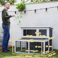 Klatka dla królików PawHut, 2 poziomy, składany dach, szara(m-3)